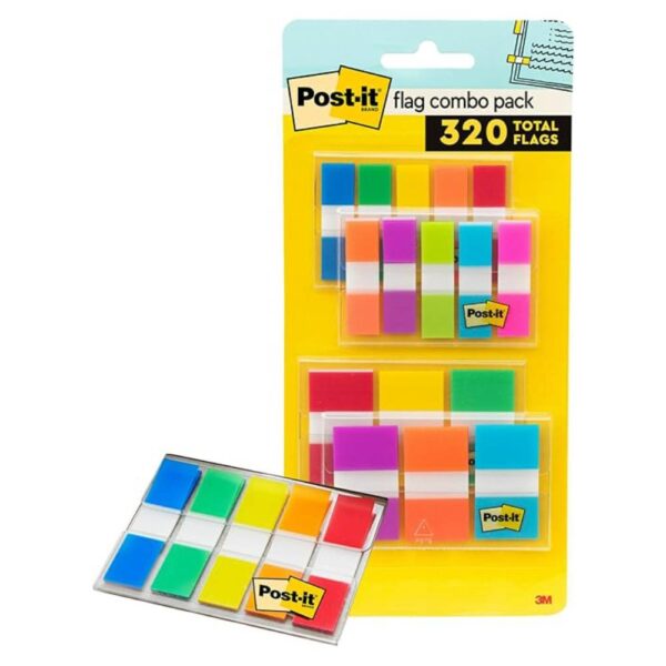 Post-it Flags Combo Pack, 4 On-The-Go Dispensers/Pack, 120 .94 in Wide and 200 .47 in Wide Flags, Assorted Colors (683-XL1)