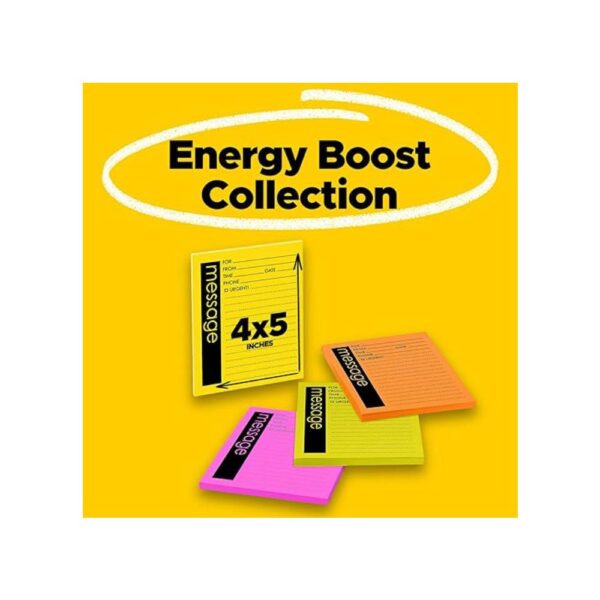 Post-it Super Sticky Lined Notes, Telephone Message, 4 Sticky Note Pads, 4 x 5 in., School Supplies for Students, Ideal for Textbooks, Notebooks, Walls and Vertical Surfaces, Energy Boost Collection - Image 2