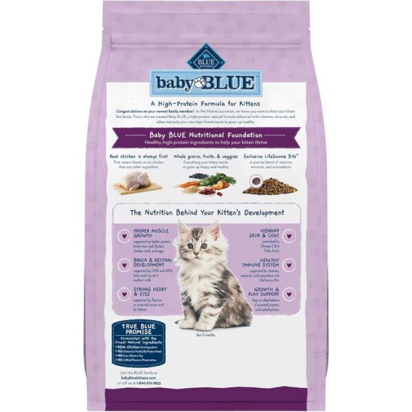 Blue Buffalo Baby BLUE Natural Dry Food for Kittens, Healthy Growth Formula with DHA, Chicken and Brown Rice Recipe, 5-lb. Bag - Image 2