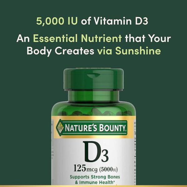 Nature's Bounty Vitamin D3, Immune Support, 125 mcg (5000iu), Rapid Release Softgels, 240 Ct - Image 2