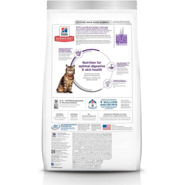 Hill's Science Diet Sensitive Stomach & Skin, Adult 1-6, Stomach & Skin Sensitivity Support, Dry Cat Food, Chicken & Rice, 7 lb Bag - Image 2