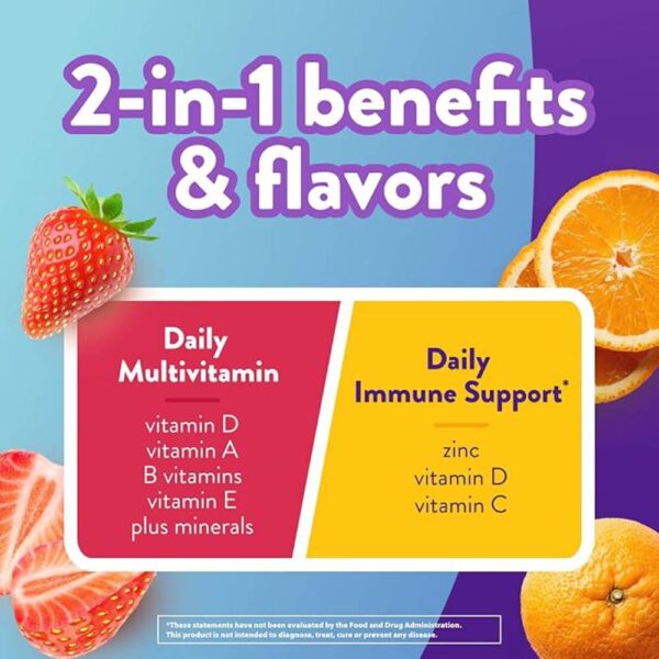 Vitafusion Multi+ Immune Support* – 2-in-1 Benefits & Flavors – Adult Gummy Vitamins with Vitamin C, Zinc, Daily Multivitamins, 90 Count - Image 2