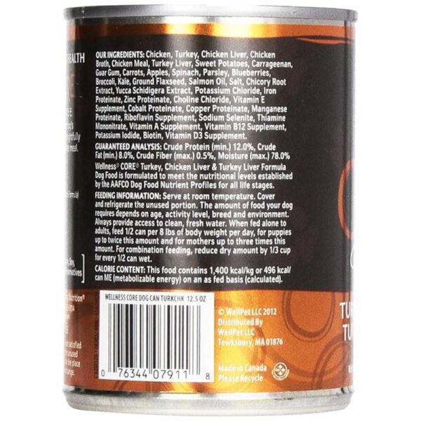 Wellness Core Grain Free Dog Food: Turkey, Chicken Liver, & Turkey Liver Formula, 12.5 oz - Image 2