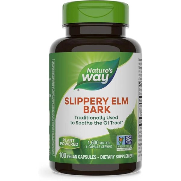 Nature's Way Slippery Elm Bark, Traditional Support to Soothe the GI Tract*, Vegan, 100 Capsules (Packaging May Vary)