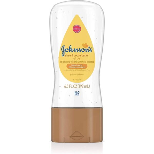 Johnson's Baby Oil Gel, Moisturizing Baby Massage Mineral Oil Enriched with Shea & Cocoa Butter, Dry Skin Relief for Babies, Kids & Adults, Nourishing & Gentle on Delicate Skin, 6.5 fl. oz