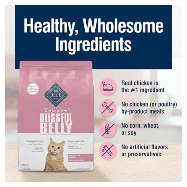 Blue Buffalo True Solutions Blissful Belly Digestive Care Natural Dry Food for Adult Cats, Chicken, 11-lb. Bag - Image 4