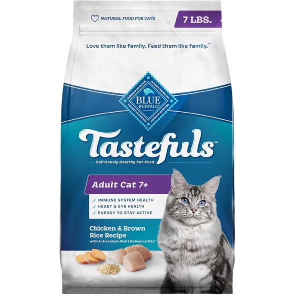 Blue Buffalo Tastefuls Natural Dry Food for Adult Cats 7+, Chicken & Brown Rice Recipe, 7-lb. Bag