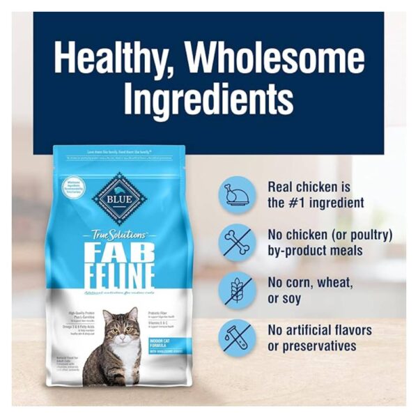 Blue Buffalo True Solutions Fab Feline Adult Dry Cat Food, Indoor Cat Formula, Made in the USA with Natural Ingredients, Chicken, 3.5-lb. Bag - Image 5