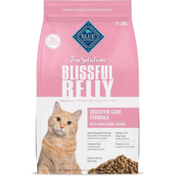 Blue Buffalo True Solutions Blissful Belly Digestive Care Natural Dry Food for Adult Cats, Chicken, 11-lb. Bag