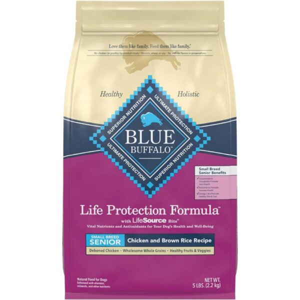 Blue Buffalo Life Protection Formula Small Breed Senior Dry Dog Food, Supports Joint Health and Immunity, Made with Natural Ingredients, Chicken & Brown Rice Recipe, 5-lb. Bag