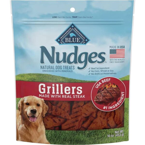 Blue Buffalo Nudges Grillers Natural Dog Treats, Made in the USA with Real Steak, 16-oz. Bag