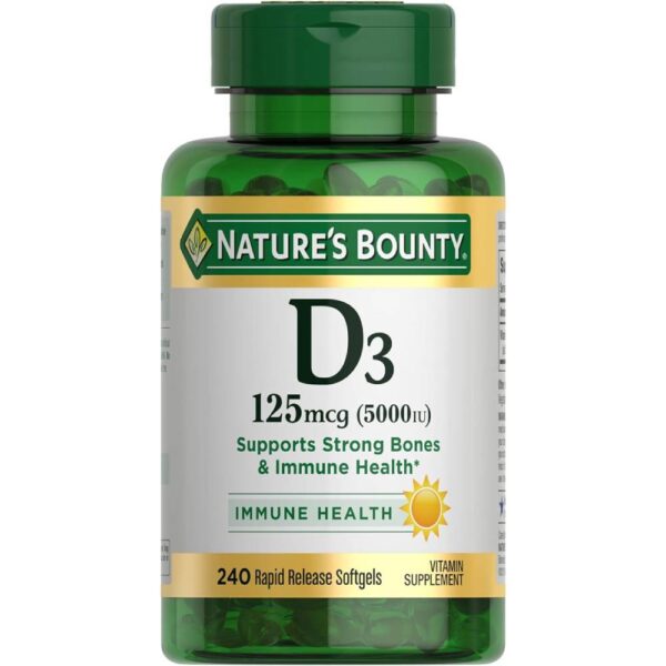 Nature's Bounty Vitamin D3, Immune Support, 125 mcg (5000iu), Rapid Release Softgels, 240 Ct