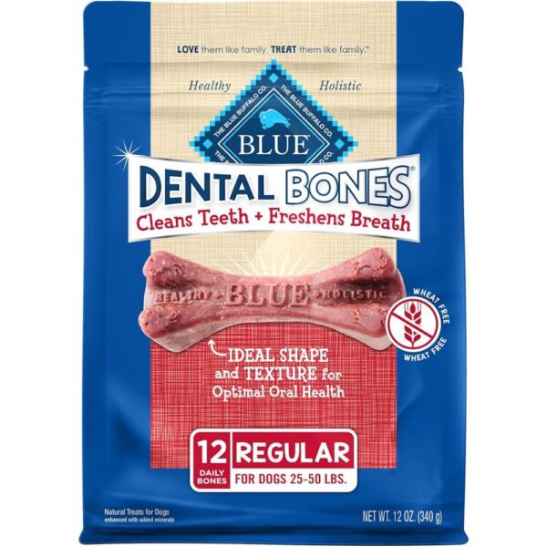 Blue Buffalo Dental Bones Regular Natural Dental Chew Dog Treats Bag