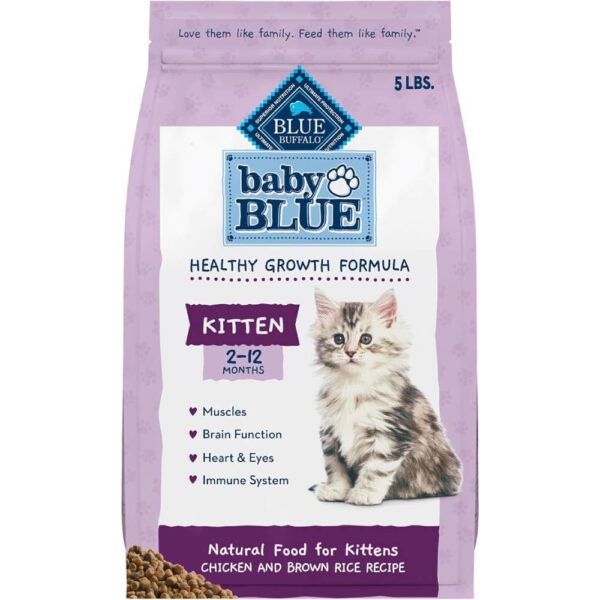 Blue Buffalo Baby BLUE Natural Dry Food for Kittens, Healthy Growth Formula with DHA, Chicken and Brown Rice Recipe, 5-lb. Bag