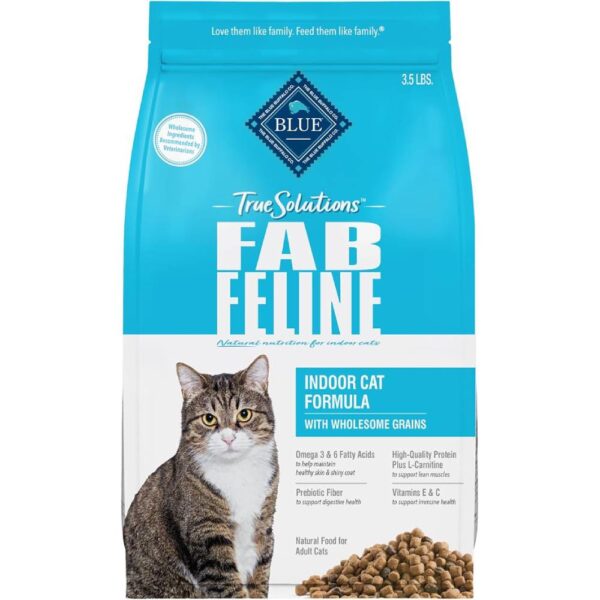 Blue Buffalo True Solutions Fab Feline Adult Dry Cat Food, Indoor Cat Formula, Made in the USA with Natural Ingredients, Chicken, 3.5-lb. Bag