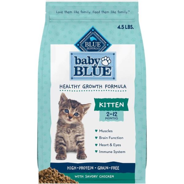 Blue Buffalo Baby BLUE Natural Grain-Free Dry Food for Kittens, Healthy Growth Formula with DHA, High-Protein Savory Chicken Recipe, 4.5-lb. Bag