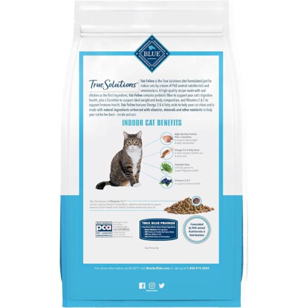 Blue Buffalo True Solutions Fab Feline Adult Dry Cat Food, Indoor Cat Formula, Made in the USA with Natural Ingredients, Chicken, 3.5-lb. Bag - Image 6