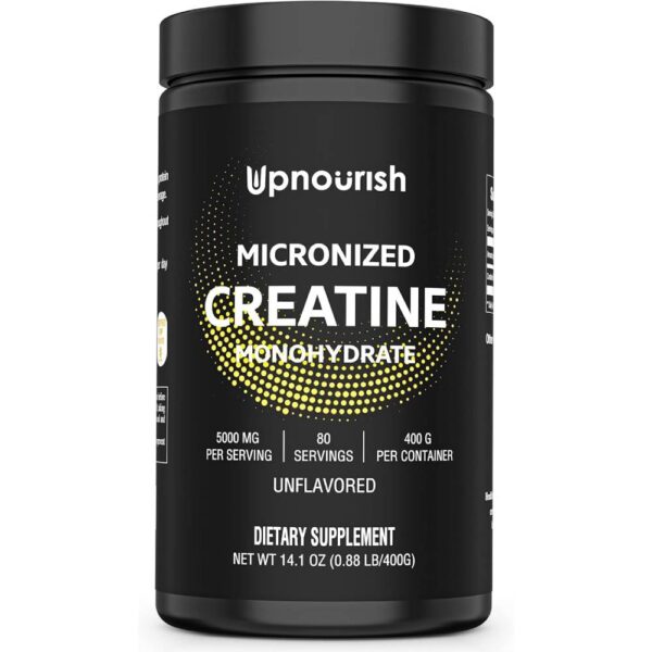 UpNourish Micronized Creatine Monohydrate Powder 400 G - Unflavored Vegan for Pre Workout, Muscle Building Pure Women and Men Instantized Supplement, 80 Servings 14.1096 Ounce