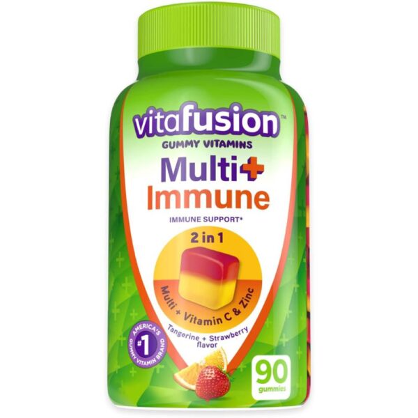 Vitafusion Multi+ Immune Support* – 2-in-1 Benefits & Flavors – Adult Gummy Vitamins with Vitamin C, Zinc, Daily Multivitamins, 90 Count