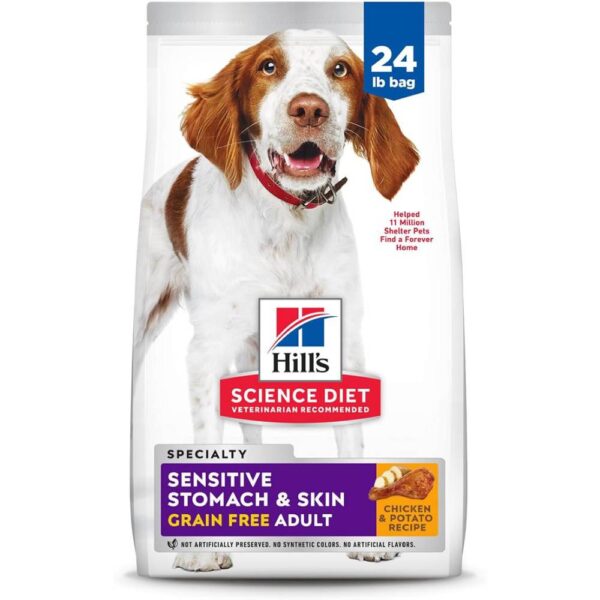 Hill's Science Diet Sensitive Stomach & Skin, Adult 1-6, Stomach & Skin Sensitivity Support, Dry Dog Food, Grain Free Chicken & Potato, 24 lb Bag