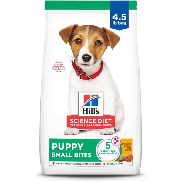 Hill's Science Diet Puppy, Puppy Premium Nutrition, Small Kibble, Dry Dog Food, Chicken & Brown Rice, 4.5 lb Bag